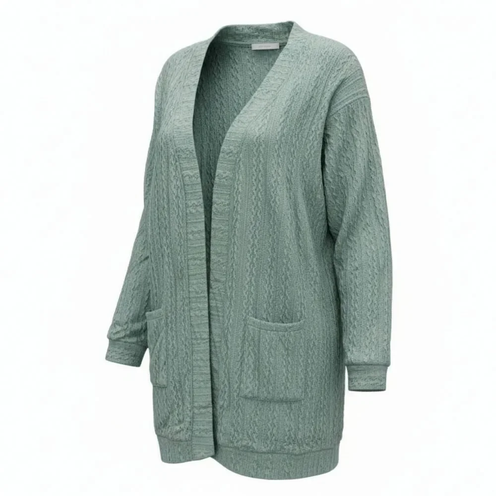 JULYCLO Women's Green Cable Knit Cardigan Sweater W Pockets - NIP
